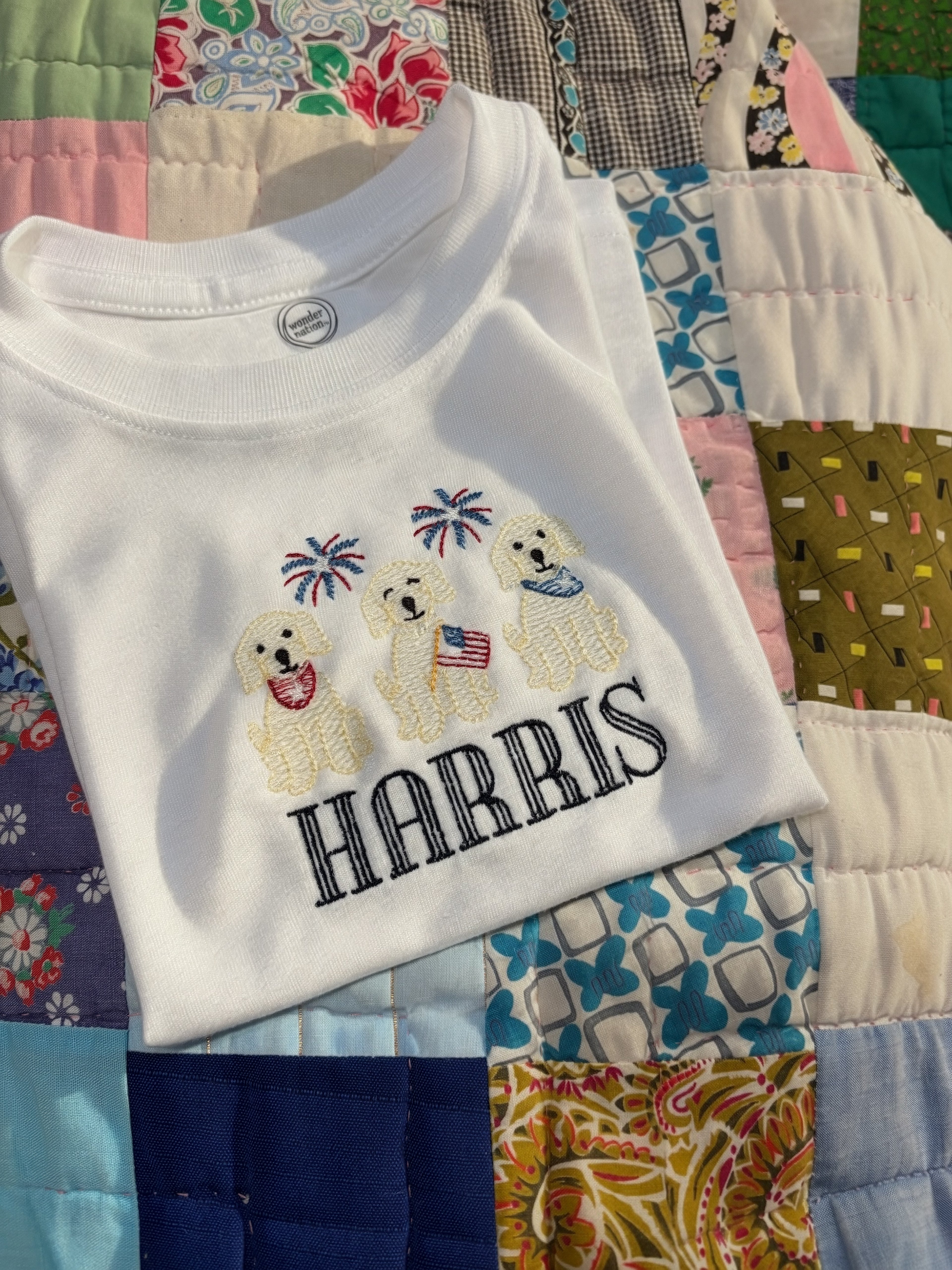 Patriotic Pup Trio | Boys Embroidered 4th of July Shirt