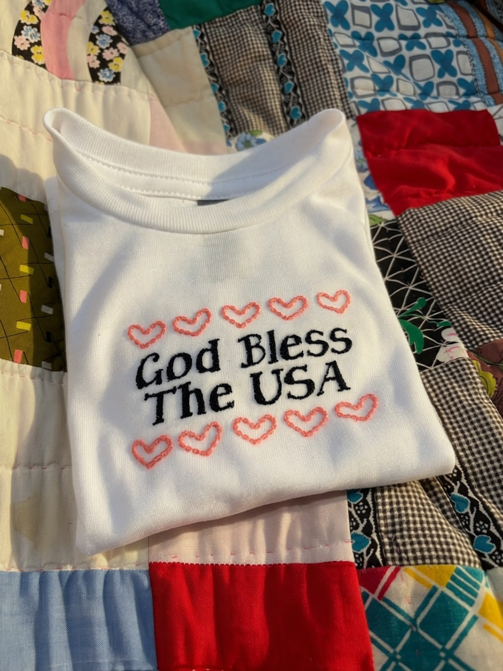 God Bless the USA | Girls Patriotic Embroidered Shirt