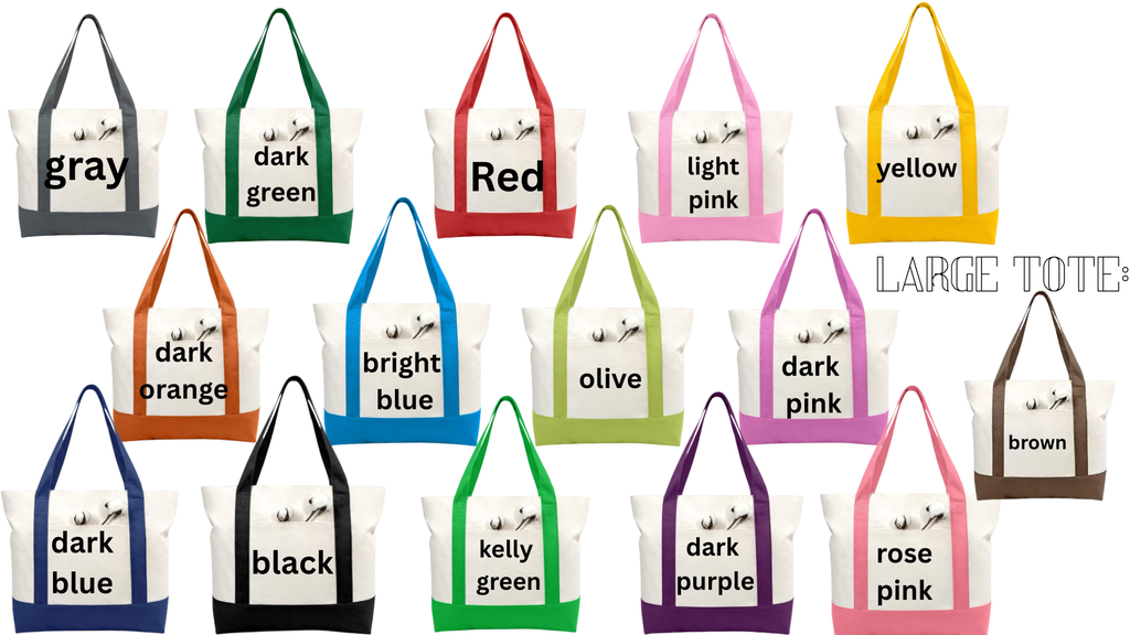 Embroidered Large Canvas Tote | Personalized Bag | Multiple Color Options