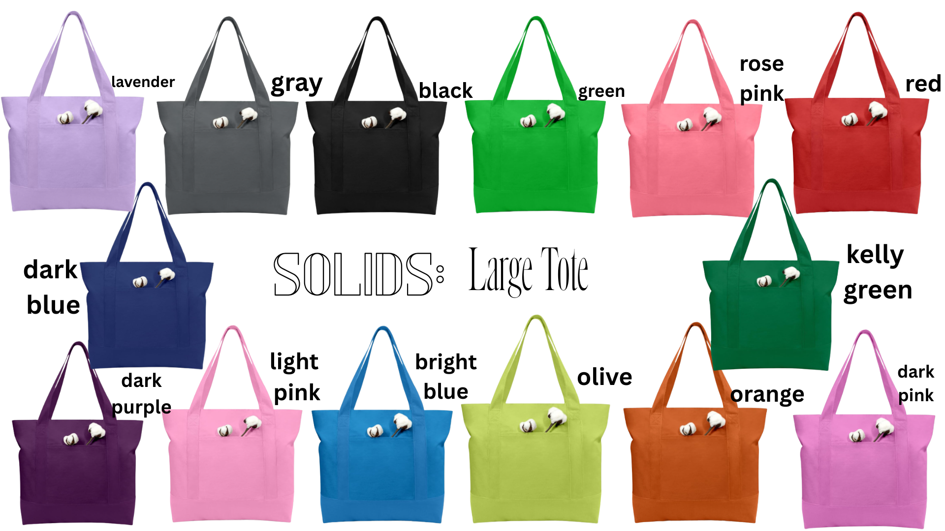 Embroidered Large Canvas Tote | Personalized Bag | Multiple Color Options