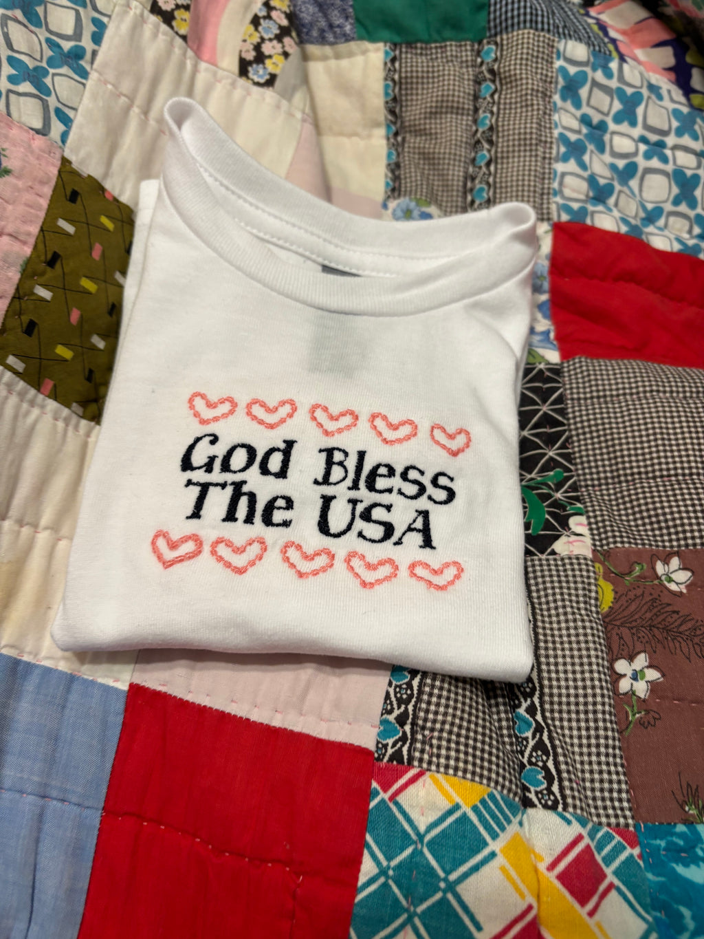 God Bless the USA | Girls Patriotic Embroidered Shirt