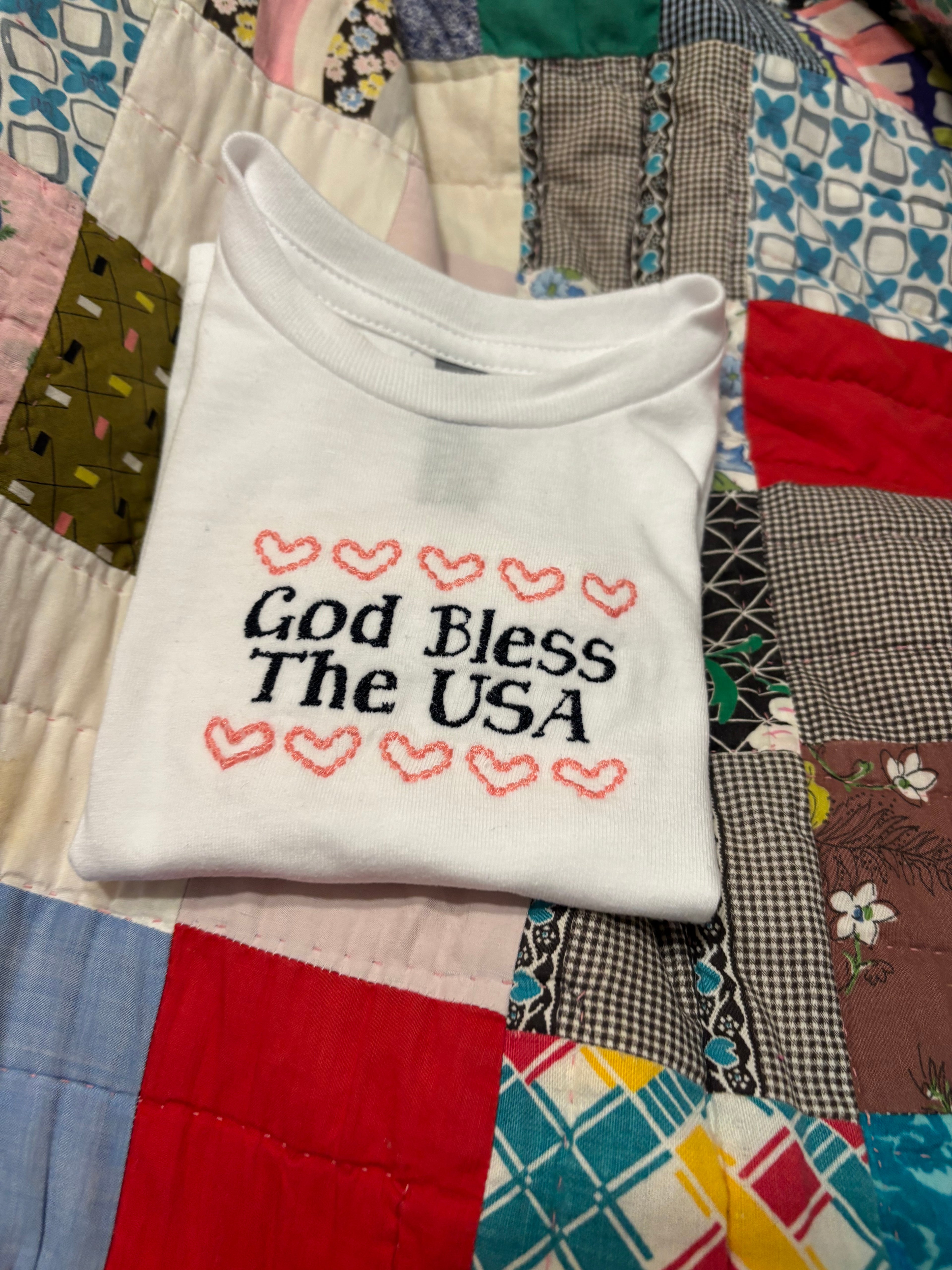 God Bless the USA | Girls Patriotic Embroidered Shirt