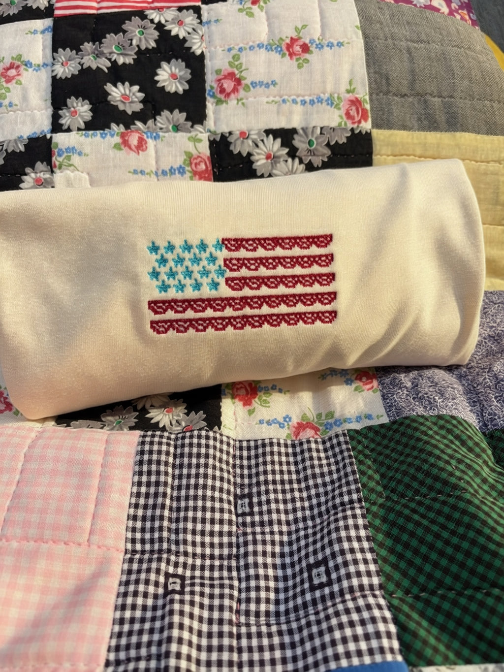 Lace Stitch Flag Shirt | Patriotic Embroidered Shirt
