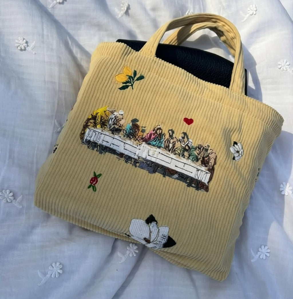 Patchwork Bible Bag | Custom Embroidered Small Tote | Made to Order