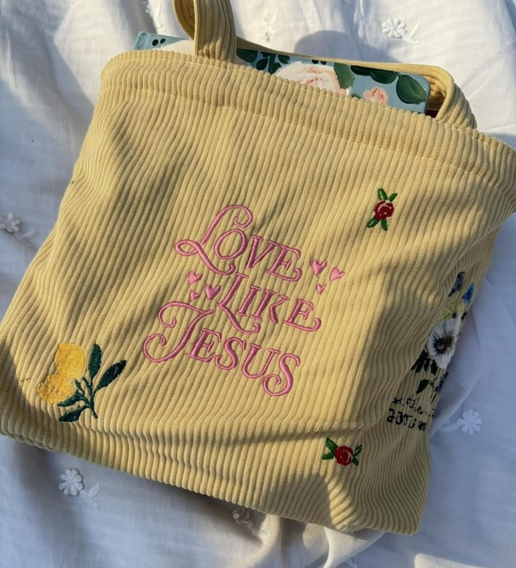 Patchwork Bible Bag | Custom Embroidered Small Tote | Made to Order