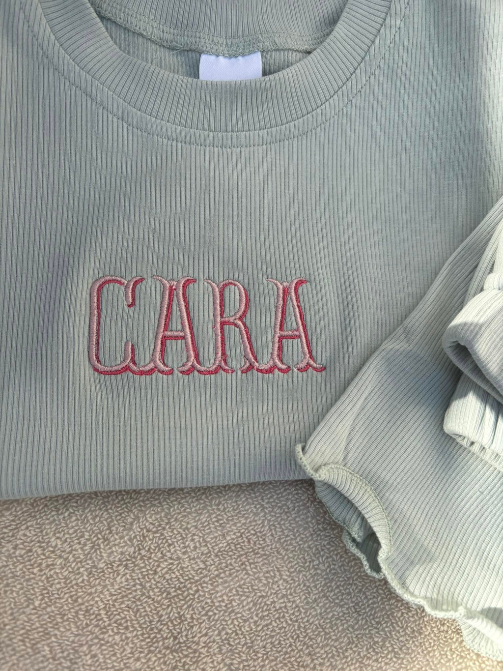 Girls Embroidered Lettuce Trim Set | Personalized Ribbed Summer Set