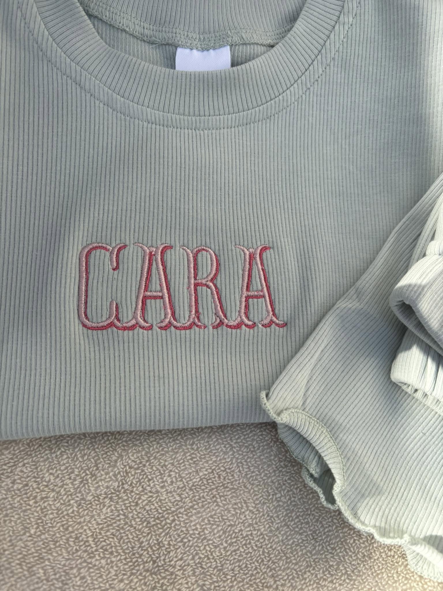 Girls Embroidered Lettuce Trim Set | Personalized Ribbed Summer Set