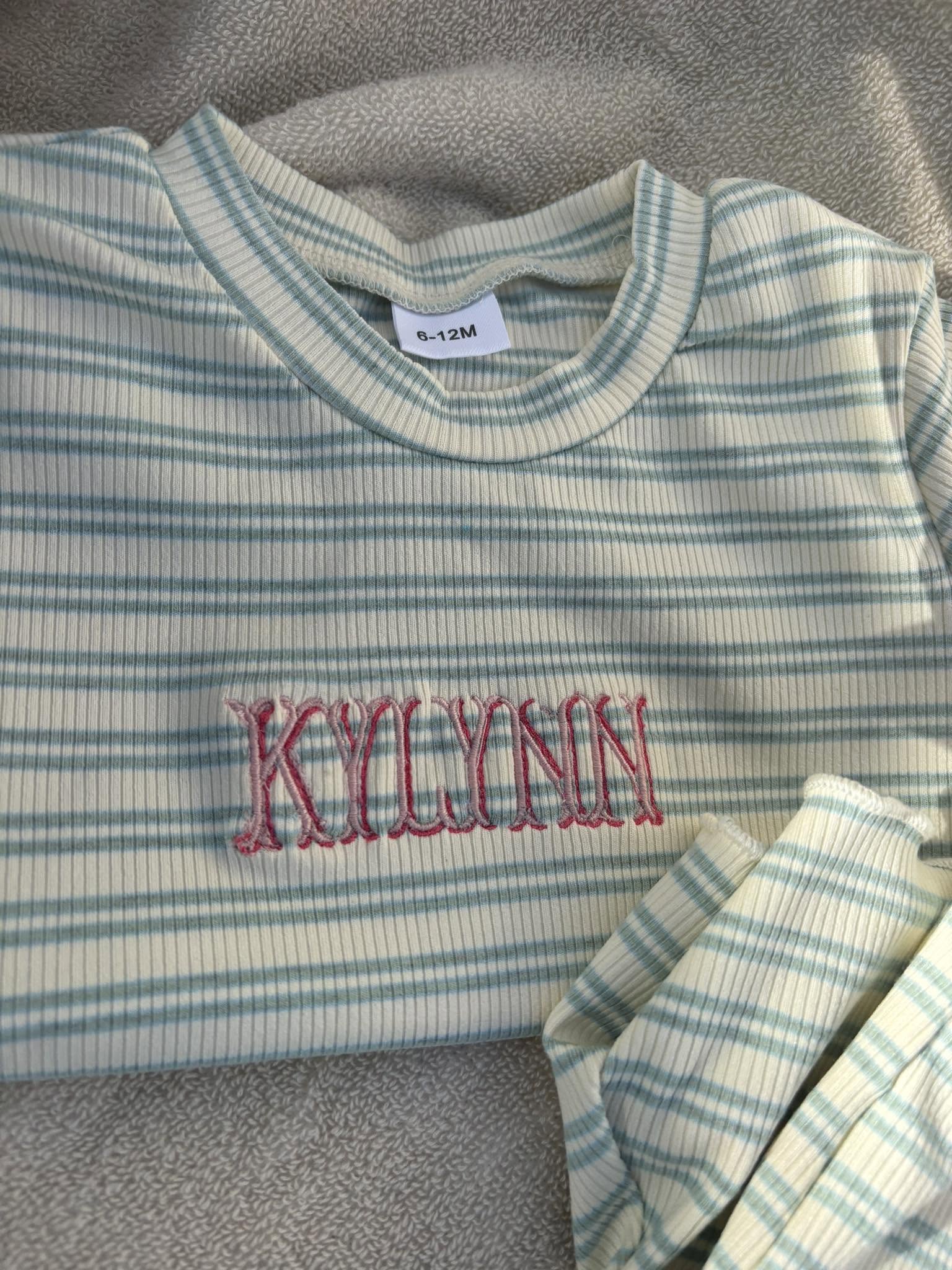 Girls Embroidered Lettuce Trim Set | Personalized Ribbed Summer Set