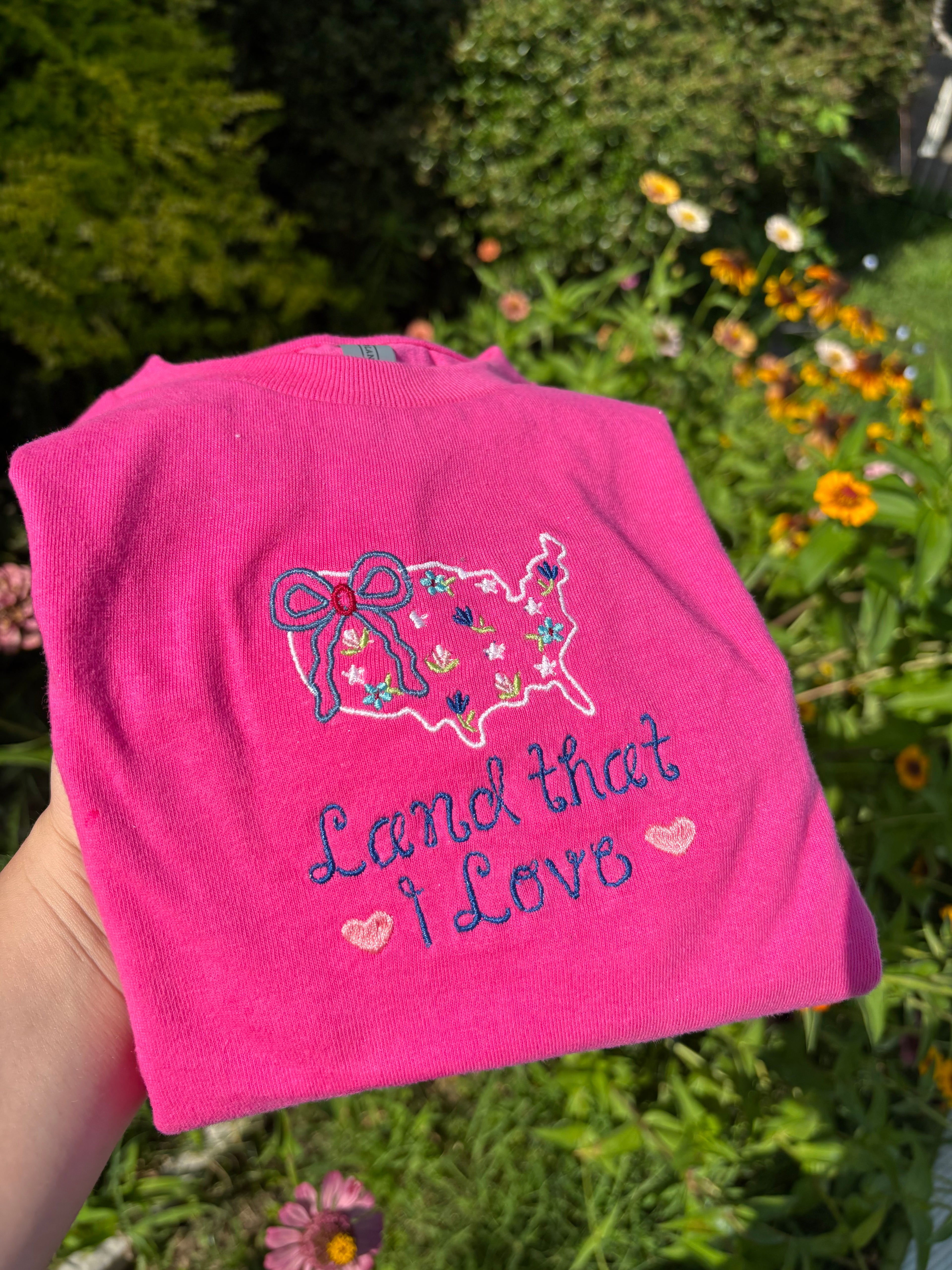 Land That I Love | Girls Embroidered Patriotic Shirt