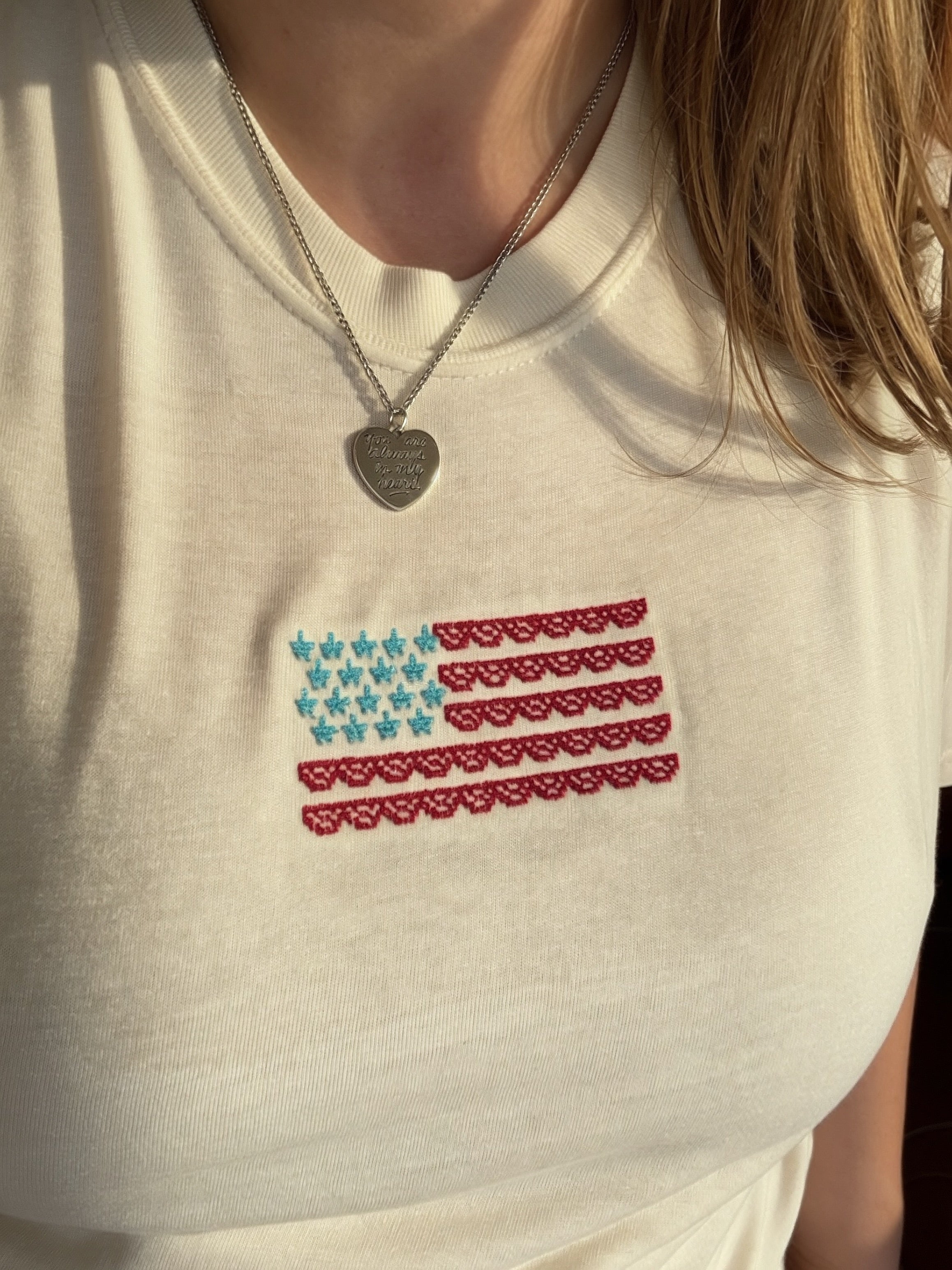 Lace Stitch Flag Shirt | Patriotic Embroidered Shirt