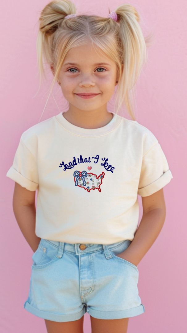 Land That I Love | Girls Embroidered Patriotic Shirt
