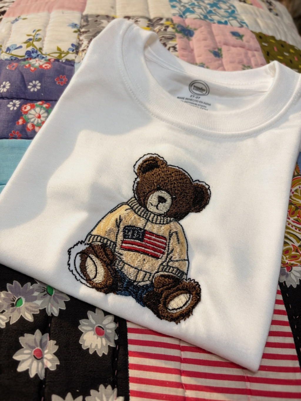 Americana Bear Embroidered Shirt | Kids & Adult Teddy Bear Tee