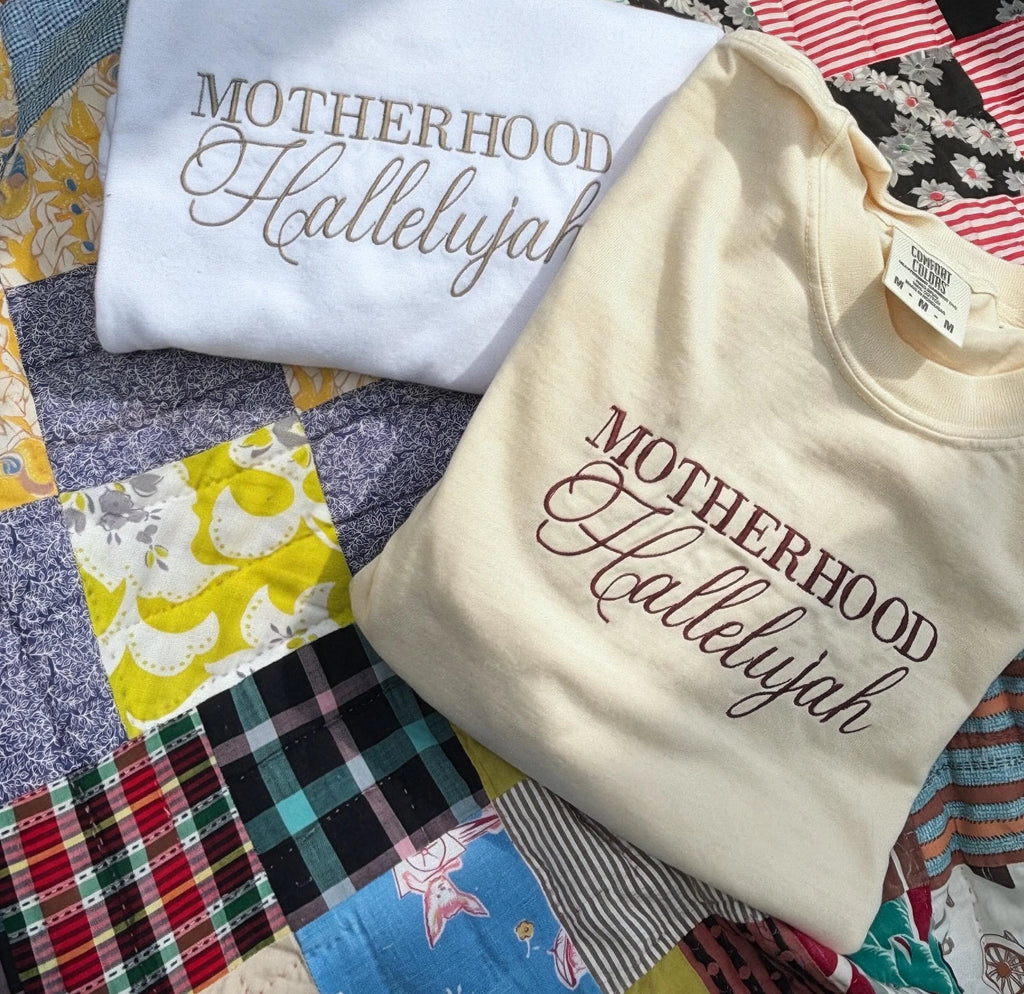 Motherhood Hallelujah Tshirt | Embroidered Mom Shirt | Comfort Colors